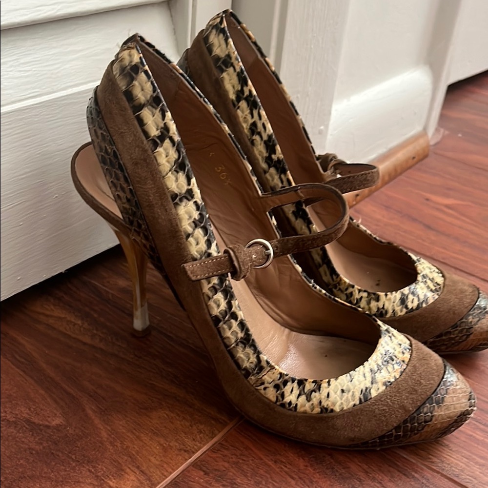 Brown suede and Snake Print Women's Heels